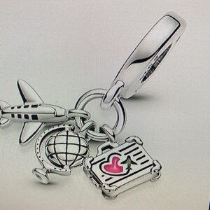 Pandora Silver Travel Charm with Pink Accents